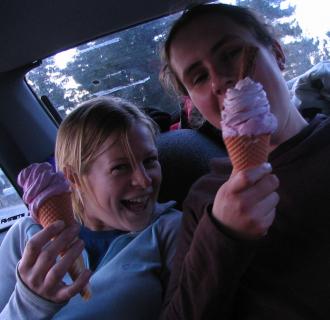 Estelle and Jane eating ice creams from the Lawrence dairy