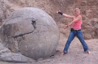 Jenel Bode displaying a Moeraki boulder