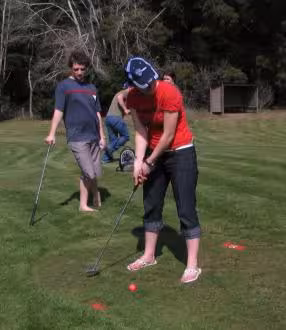 Jane Soper playing mini-golf