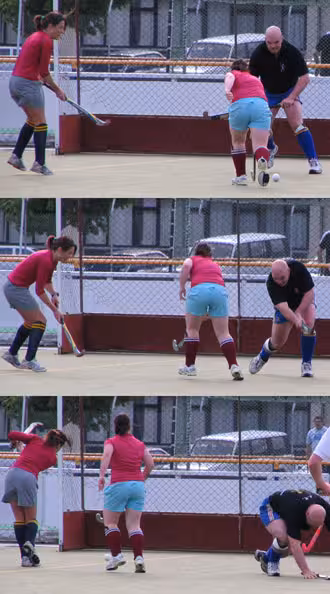 Deb Handock scores off an assist from Paula Ross