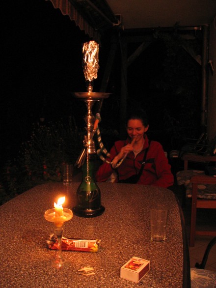 Victoria Argyle smoking from a huka