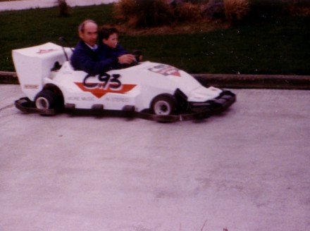 My first experience driving a go kart. Unfortunately my feet couldn't touch the pedals so Dad needed to ride with me!