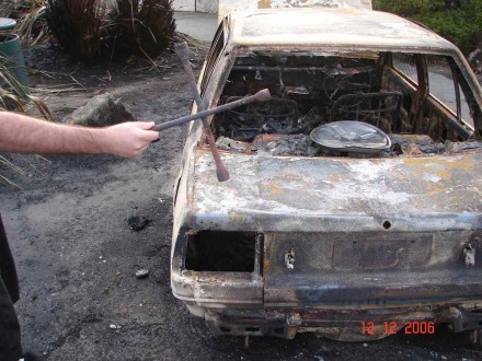 Ryan Hellyer's burned car