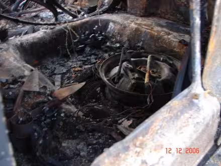 Ryan Hellyer's burned car