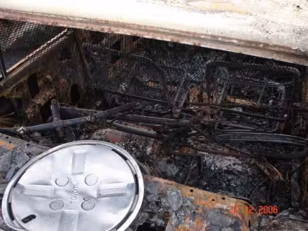 Ryan Hellyer's burned car