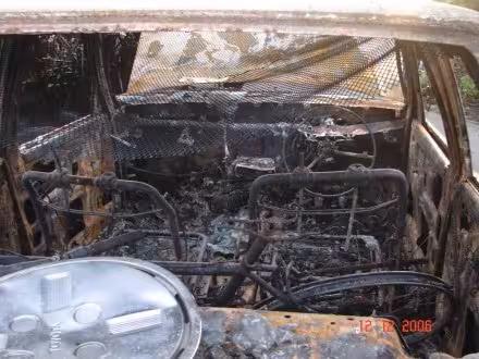 Ryan Hellyer's burned car