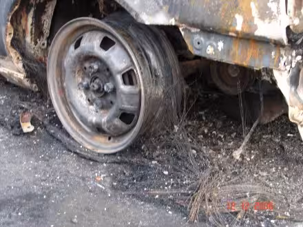 Ryan Hellyer's burned car