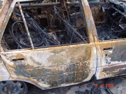 Ryan Hellyer's burned car