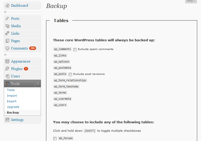 WP DB backup