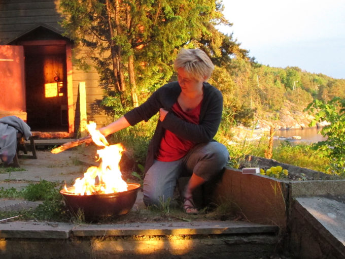Irene tending to the fire