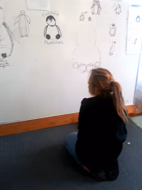Melissa creating a penguin master piece