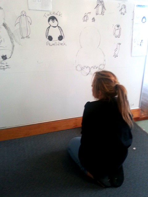 Melissa creating a penguin master piece