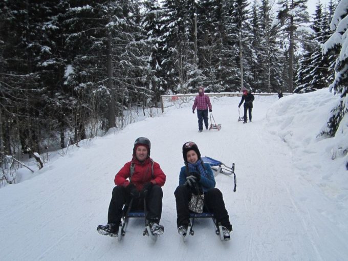 Ryan Hellyer and Ivelina sledding