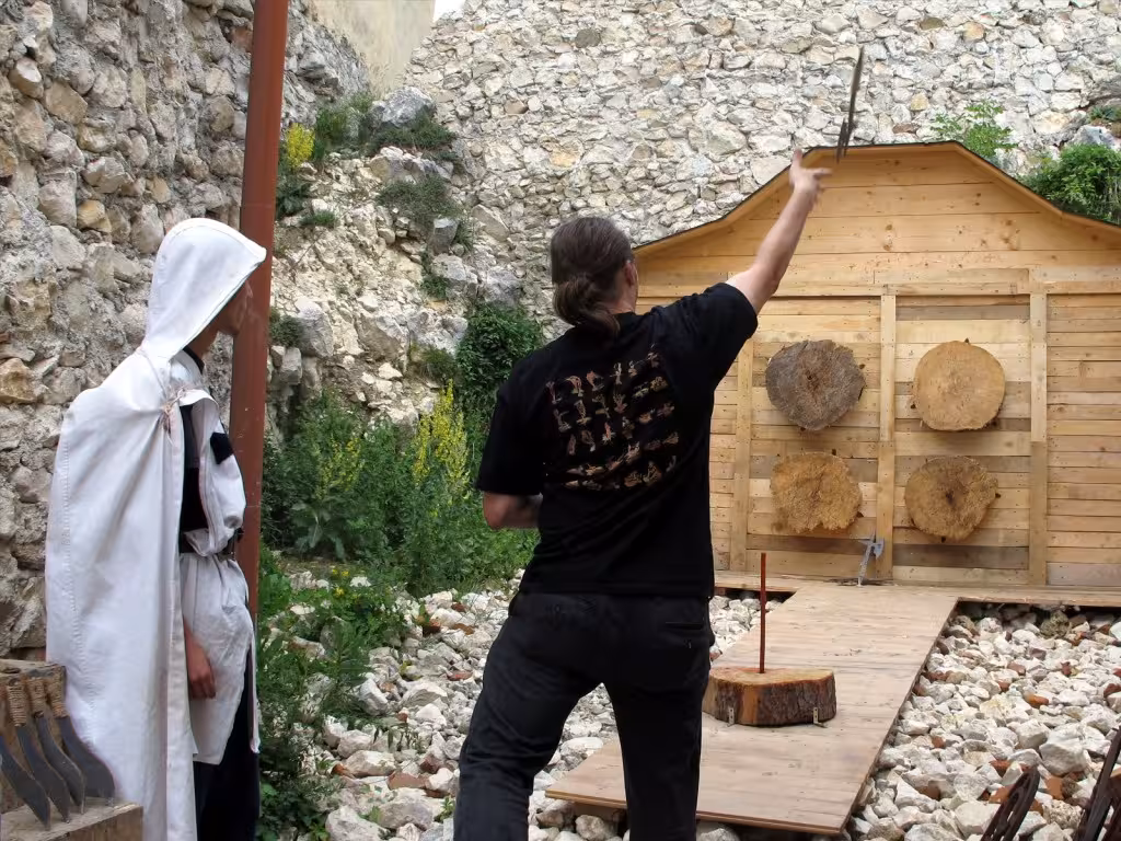 Axe throwing at Râșnov Citadel