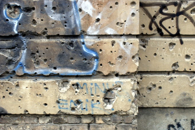 Bullet holes beside Sophienkirche