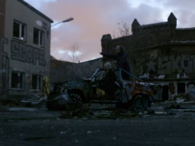 Hannah and Michelle sitting in an abandoned car