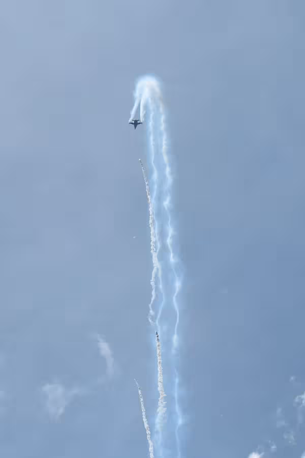 A steep climb, including dropping counter measures, with extra photoshopping to show the plume better