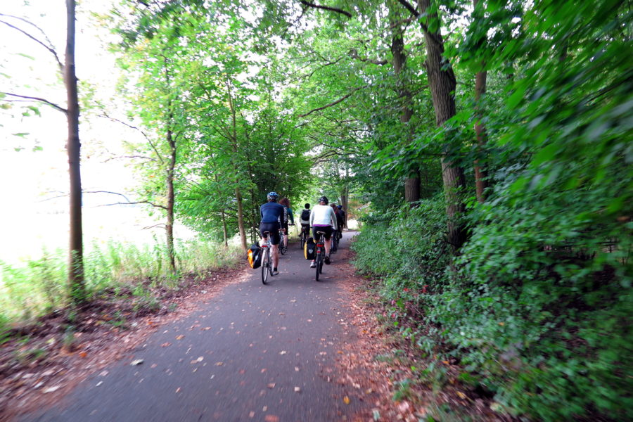 The group cycling on the Berlin wall route
