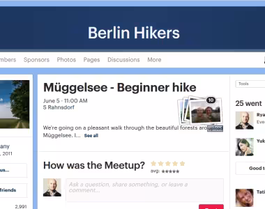 Tools menu on meetup.com