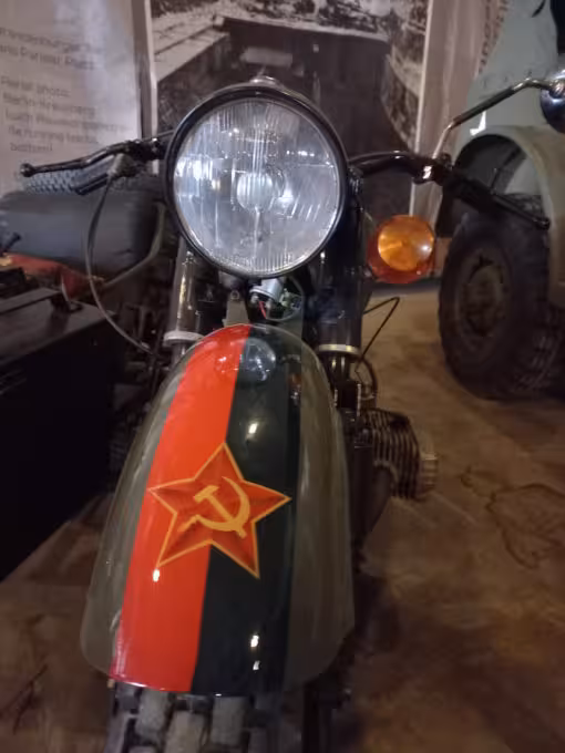 A Soviet motorbike on display in the Teufelsberg spy station