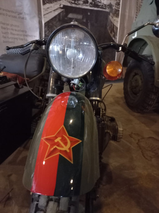 A Soviet motorbike on display in the Teufelsberg spy station