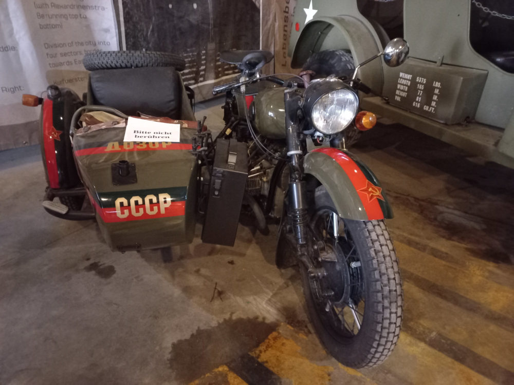 A Soviet motorbike on display in the Teufelsberg spy station