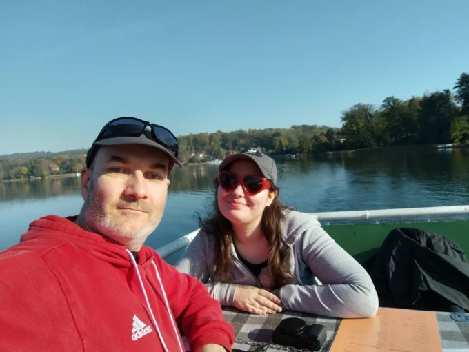 Ryan and Liuba on a boat in Buckow